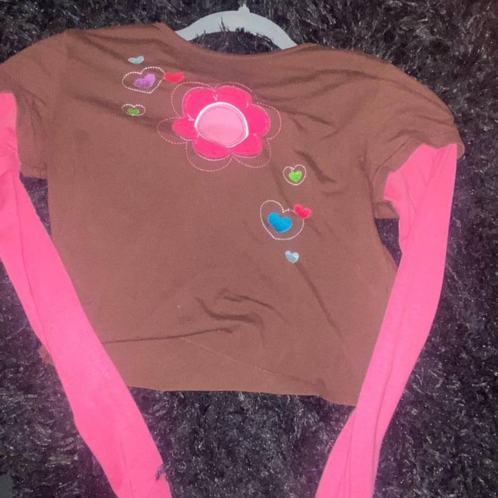 brown and pink flower crop top